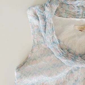 Giusy Silk Medium top Italy Sleeveless Blouse Light Pink Blue White Bubble Flowy